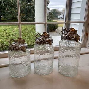 Arthur Court Grapes Aluminum Lid Canisters - Set of 3